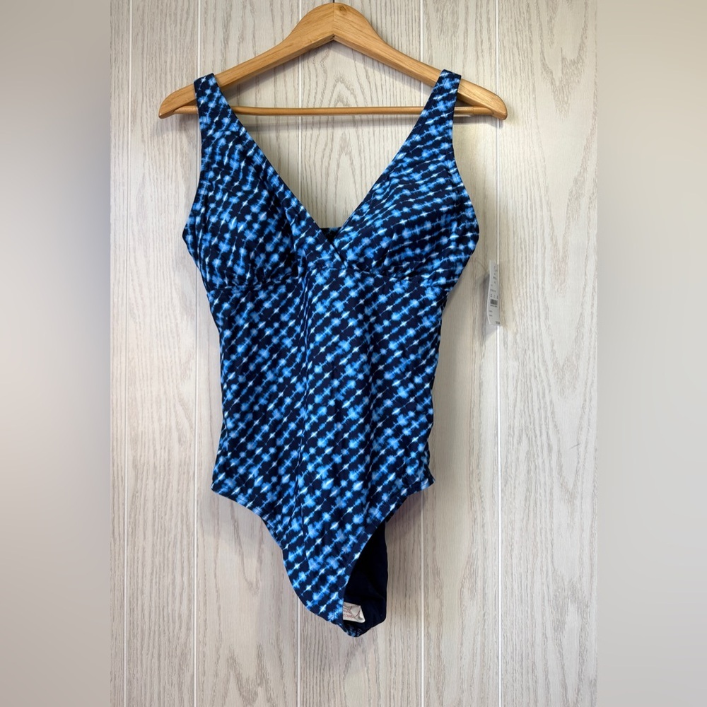 Lands’ End Blue Print One-Piece Swimsuit Size Medium NWT